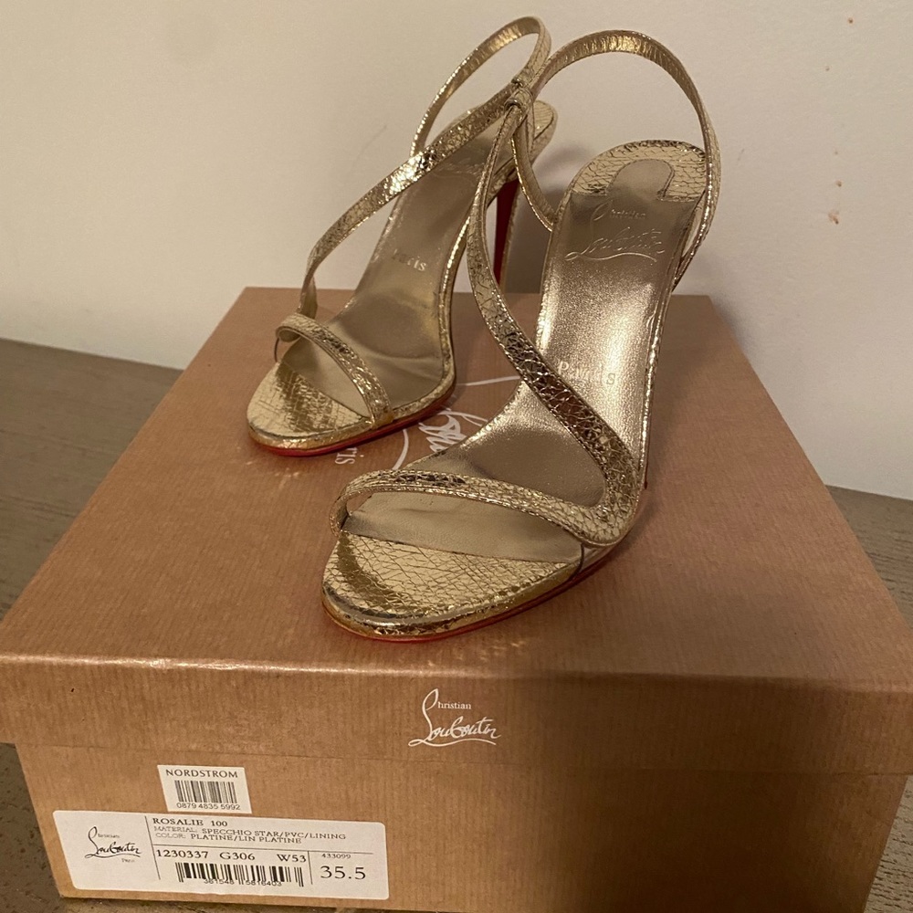 Christian Louboutin Gold Metallic Strappy High Heel Sandals - Picture 4 of 11